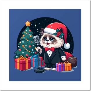 Singing Ragdoll Cat Christmas Posters and Art